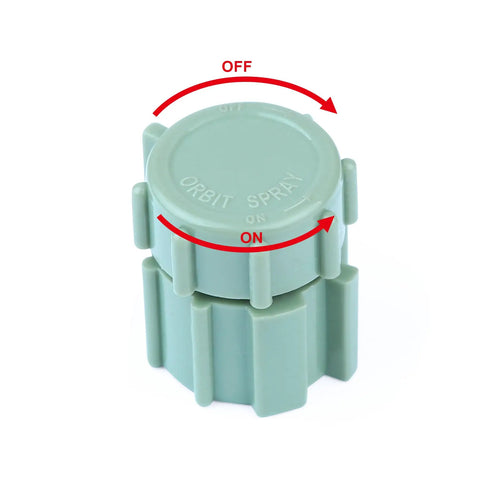 Close-up of 10 Pack Adjustable Water Flow Mushroom Bubbler Heads For 360 Degree Coverage Drip Irrigation Emitters Ideal For Garden Lawn Flower Beds Greenhouse Fits Half Inch Tubing Shrub Head Watering System showing on-off mechanism.