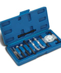 Bad Ass Nine Piece Mini Bearing Puller Separator Set Fits Gears Wheels Fittings Off Shafts For Auto Work Includes Beam Separator Jaw Thrust Screw Extension Rods Great For Quick Fixes And Heavy Duty Jobs Around Your Shop Get Yours Soon. Blue 9-piece steel bearing puller set in case, 58mm span