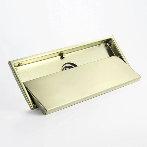 Elevate Your Tile Game With This Heavy Hitter 304 Stainless Steel Linear Floor Drain viewed from above, showcasing the smooth grate cover.