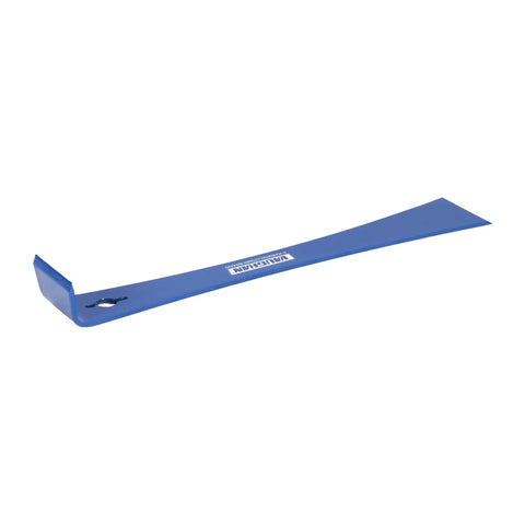 Bantom Bar Pry Tool With Nine And A Half Inch Length, Dual 45 Degree And 90 Degree Angles For Tight Spots, Nail Slot And Sharpened Scraper For Prying Lifting And Scraping, Made In The USA BT90 VN46210. Blue tool with visible angles and nail slot.