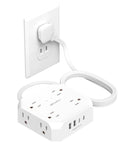 Universal 2 Prong To 3 Prong Outlet Adapter With 5 Foot Cord For Older Home Wiring plugged into wall socket, showing multiple AC and USB ports.