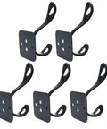 Vintage Matte Black Wall Hooks Set Of Five For Hanging Heavy Coats Umbrellas And Handbags Boasts Dope Industrial Vibes And Rock Solid Screw Mount Hardware - five matte black hooks on a white background.