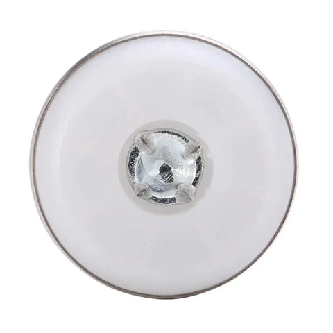 Top view of M8x25 Chair Leg Floor Protectors, round white plastic cap with metal screw for adjustable furniture leveling.