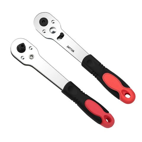 Heavy Duty One Quarter Inch Ratcheting Wrench Set Forged From Durable Carbon Steel for tight spaces with rubber grips.