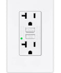 Top Shelf 100 Pack 20A GFCI Receptacles UL Certified And Built Tough For Everyday Jobs Non Tamper Resistant Indoor Wall Outlets showing LED indicators and test reset buttons.