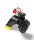 Heavy-Duty Hydraulic Torque Wrench Aluminum Titan Body 360 Adjustable Reaction Arm Safety Lock One-Way Ratchet Rust Resistant Alloy Steel Bad Ass Bolt Driver Perfect For Crushing Nut Jobs Smooth Operation side view of wrench with red safety indicator