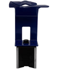Blue metal MIG welding torch holder with magnetic base and mounting plate.