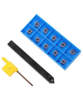 Premium Lathe Turning Tool Set With SCMCN1010H06 Holder And Ten CCMT060204 Carbide Inserts, includes holder and ten inserts in box.