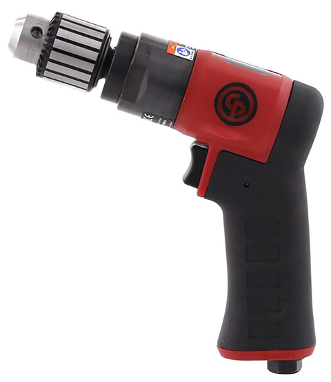 Air Powered Drill Beast Mode Power with 3/8 Inch Keyed Chuck, pistol grip, black and red design, side view