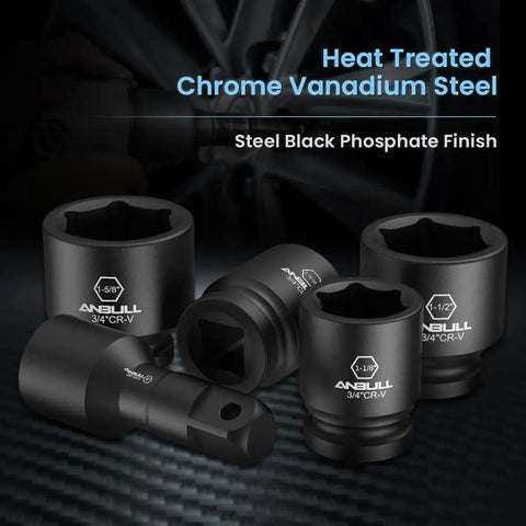 Beefy 21 Piece Three Quarter Inch Drive Jumbo Impact Socket Set With Sixteen SAE CRV Sockets from Three Quarter Inch to Two Inch
