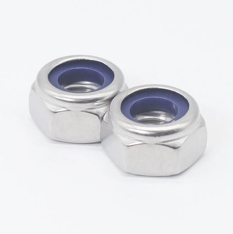 Built Tough And Top Shelf Quality M8 X 1.25mm Nylon Insert Lock Nuts Crafted From Durable 304 Stainless Steel, close-up view.