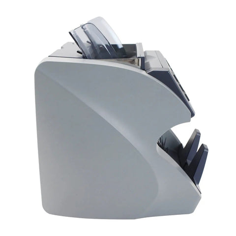 Boss Level Heavy Duty Multicurrency Money Counter With Slick Lcd Panel Smooth Auto Bill Sorting Mix Value Cash Detector side view.