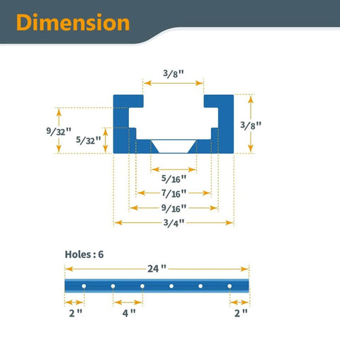 Dimensions of Double Cut Profile T Track And Knob Kit For Woodworking Jigs, 24 Inch Universal T Track Bars