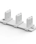 Runs Like Butter Adjustable Aluminum Sliding Closet Door Floor Guide For Double Bypass Tracks Zero Wobble Heavy Duty Rust Resistant Construction Crisp White Finish, showing the white aluminum track stabilizer.