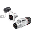 Top Shelf 3 Pin Snap On Aviation Welding Plug Socket For Heavy Duty Industrial Use With Metal Durable Form Wear And Reliable 35A Power Supply Connection That Holds Up Under Tough Job Site Conditions. Close-up of aviation welding plug and socket connectors.