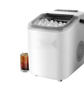 Freshly Chilled Bullet Ice Anytime With This Sick Countertop Ice Maker For Backyard Hangouts Compact Portable Design, white unit with ice.