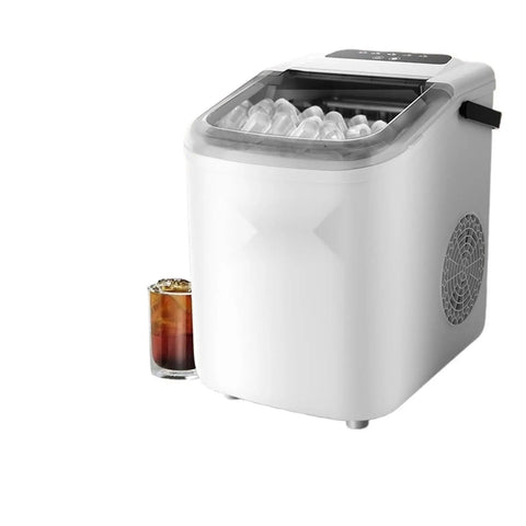 Freshly Chilled Bullet Ice Anytime With This Sick Countertop Ice Maker For Backyard Hangouts Compact Portable Design, white unit with ice.