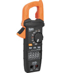 Digital Clamp Meter With True RMS And LoZ Auto Ranging for AC and DC, orange and black rugged pro-grade tool with display and buttons