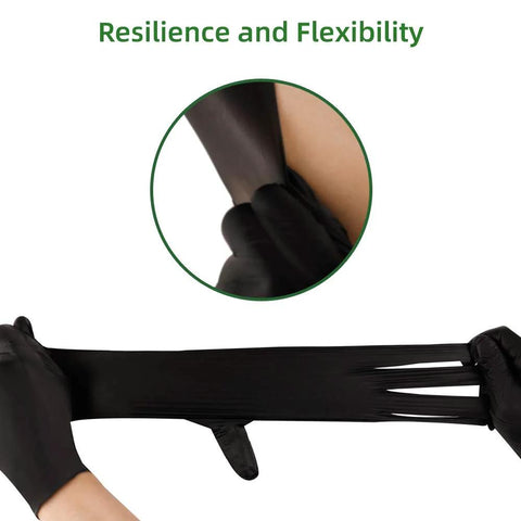 Black nitrile disposable gloves, large size, latex-free, pack of 100 for food handling or industrial use
