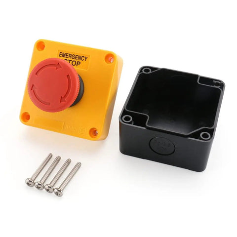 Industrial Emergency Stop Switch With Enclosure Red Mushroom Button 660V 10A 1NO 1NC IP65 surface mount with black housing and screws