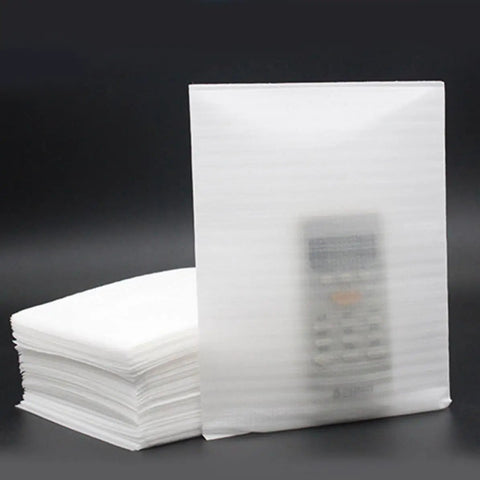 Stack of 100 Pack White Epe Pearl Foam Pouch Bags For Moving And Shipping Shockproof Cushioning Wrap For Fragile Items And Glassware