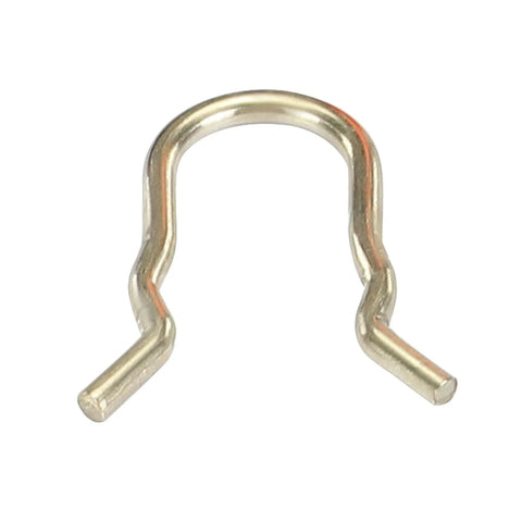 U-shaped metal clip with silver finish, automotive retaining fastener.