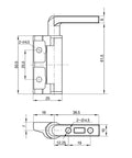 Technical drawing of Zinc Alloy Arbitrarily Positioning Damping Shaft Hinge With Load Bearing Torque 1.5 Nm Right Hand 1 Pc for cabinets.