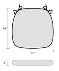 Diagram of Outdoor Chair Cushions Set Of 2 17 By 16 Inch With Ties, U Shape in black stripe, showing dimensions and ties.