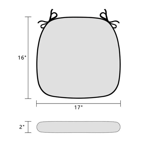 Diagram of Outdoor Chair Cushions Set Of 2 17 By 16 Inch With Ties, U Shape in black stripe, showing dimensions and ties.