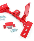 Torque Arm Relocation Kit For 1982 To 1992 Camaro And Firebird TH400 Automatic Transmission Red Short Tail TH400 With 4 Inch Tailshaft For Beefed Up Muscle Car Handling, red steel bracket kit with bolts
