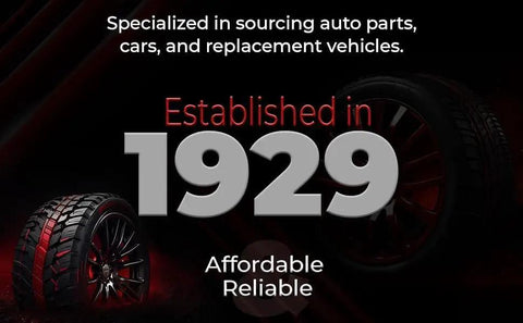 Established in 1929 with a focus on sourcing auto parts, cars, and replacement vehicles, featuring two car tires.