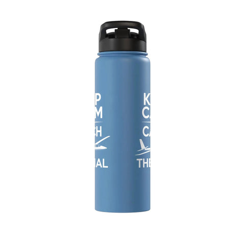 Hydration Gear Insulated Stainless Steel Water Bottle for Sailplane Pilots and Glider Club Members, blue, standing up