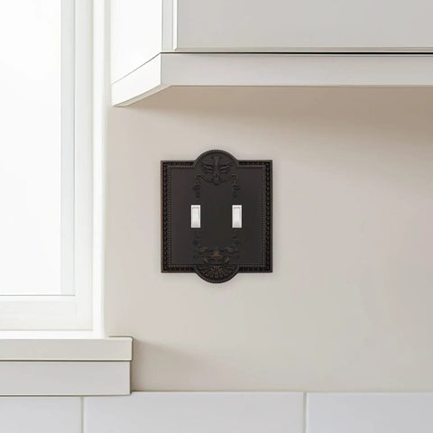 Meadows Greek Revival Light Switch Cover Plate With Old School Vibe, Decorative Border And Curved Edges For Classic Home Decor installed in kitchen