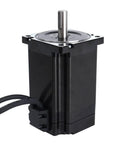 NEMA 34 closed-loop stepper motor with mounting flange, black body, silver shaft and attached cables.