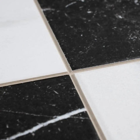 Close-up of Checkerboard Porcelain Floor And Wall Tile 17 7/8 Inch Square With Glazed Textured Finish And Medium Sheen