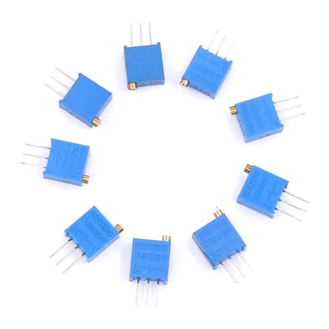 120 Piece 100K To 500K Ohm 3296W Multiturn Trimmer Potentiometer Set arranged in a circle on white background
