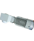 Killer Heavy Duty Motor Gear Reducer For Industrial Machinery Smooth Speed Reduction And Reliable Torque Control Built Tough To Crush Demanding Tasks Sealed Tight And Ready To Roll, gray steel unit with electric motor.