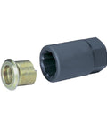 1-1/8 inner cap nut remover with brass threaded insert and gray drive socket, front view