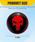 Dope Skull Wheel Hub Center Cap Stickers Set Of Four Two Point Two Inch Metal Aluminum Rim Emblems in red and black design.