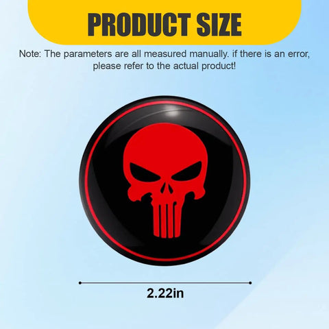 Dope Skull Wheel Hub Center Cap Stickers Set Of Four Two Point Two Inch Metal Aluminum Rim Emblems in red and black design.