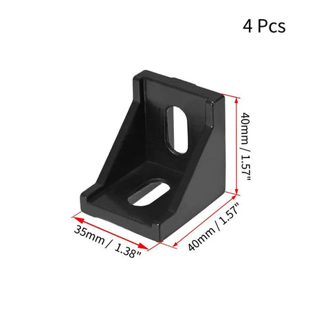 Heavy Duty Inside Corner Bracket Gusset for 4040 Aluminum Extrusion, 40x40mm, black with size dimensions, 4 Pack