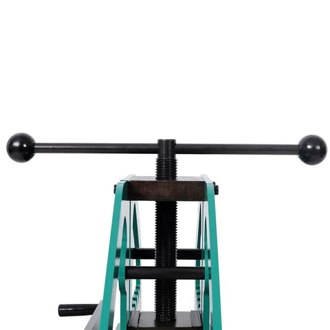 Kickstart Your Metal Fabrication Projects With This Heavy Duty Manual Tube Roller Bender showing ergonomic crank handle and green finish.