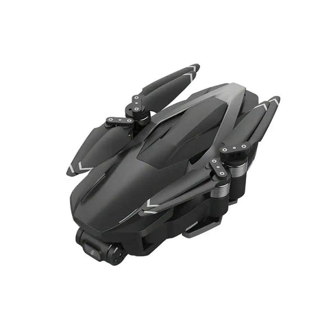 4K Pro Quadcopter Drone With 2 Axis Gimbal For Dope Ultra Clear Footage folded in compact form, black design, top view.