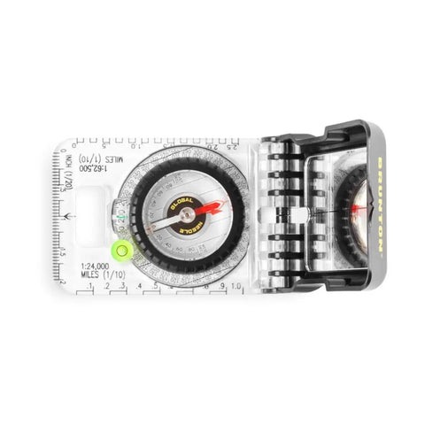 Top view of Glow In The Dark Compass With TruArc Global Needle Mirrored Dial 0-360 Degree Readout Inch And Metric Scale 1 Degree Resolution