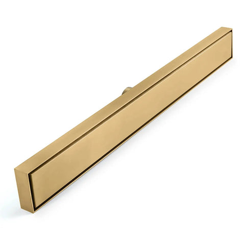 Heavy Duty Linear Shower Drain 23.6 Inch Invisible Floor Trench With Snap Off Hair Catcher Screen 304 Stainless Steel Super Fast Flow Rectangular Bathroom Fixture Brushed Gold, side view.