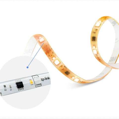 Close-up of RGBWIC Smart LED Light Strip 32.8 Feet Two Rolls, showing LED detail and connectors, IP44 PU coated