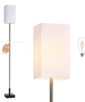 3-Way Dimmable Touch Floor Lamp with Marble Base, Brushed Nickel Tall Standing Lamp, Square Linen Shade, LED Bulb Included, hand tapping pole