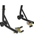 Sport Bike Front And Rear Lift Stand With Spool Style And Triple Tree Attachment, visible fork cradle support design