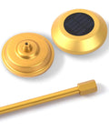 Solar Cemetery Light Cross Grave Memorial Glow 26 Inch Tall Outdoor Gold Aluminum With Ground Spike parts showing solar disk and rod.