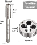 Two Piece 3/8-16 UNC Tap And Die Set HSS Straight Flute Threading Tap Die Kit for metalworking with round die dimensions.